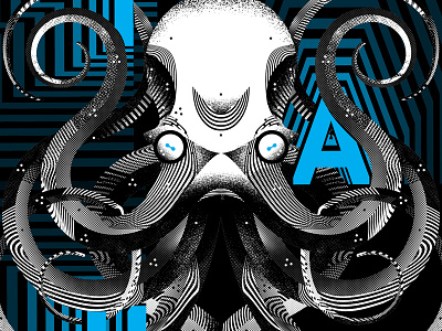 Tauktopus geometric gig poster illustration moire moiré octopus pattern silk screen stripe
