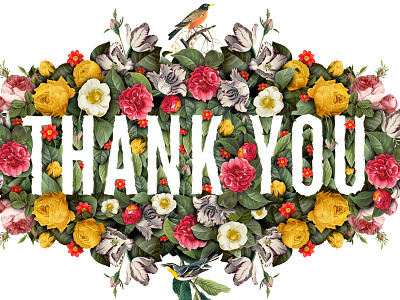 Thank You botanical collage digital floral flowers lettering negative space type typography