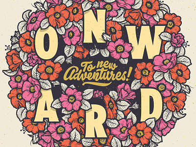 Onward! 70s botanical floral flower illustration lettering script
