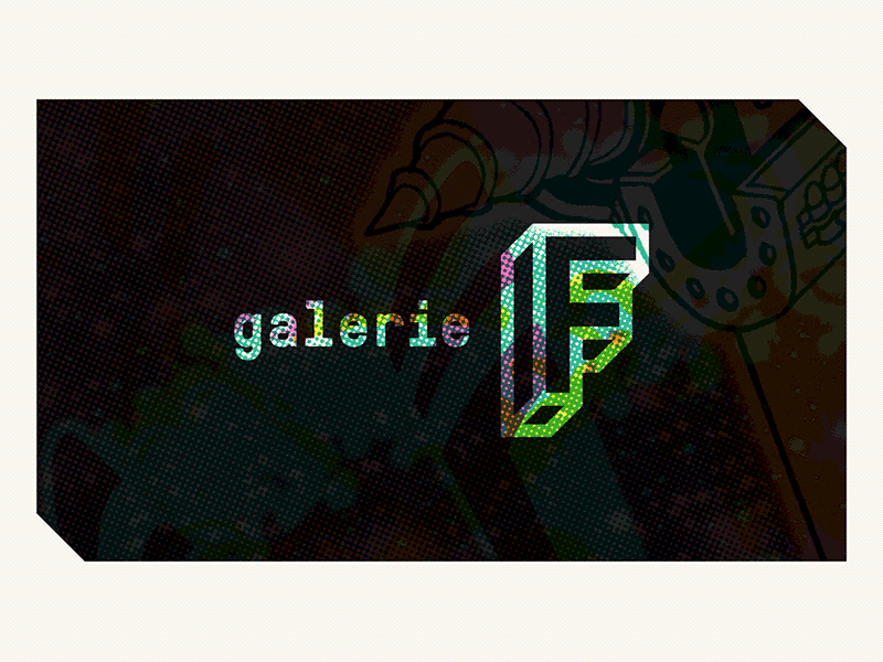 Galerie F branding business card collateral dimensional gif identity lettering logo mark monogram test print