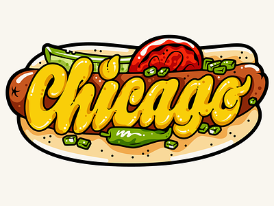 Instagram — Chicago Dog celery salt chicago food hot dog illustration instagram juicy lettering mustard sticker