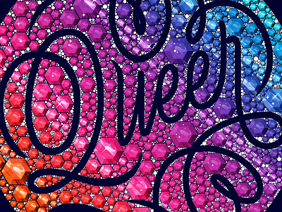 Queer bedazzle bejewel diamond facet gradient illustration jewel lettering script