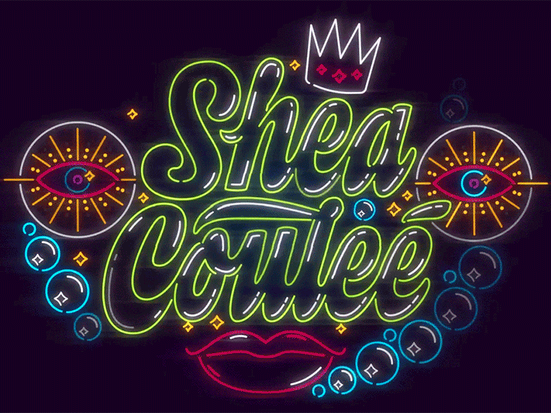 Shea Couleé animation crown drag illustration lettering light monoline music video neon queer script