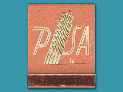Pisa illustration inline italian italy lettering matchbook pisa printing retro tower two color vintage