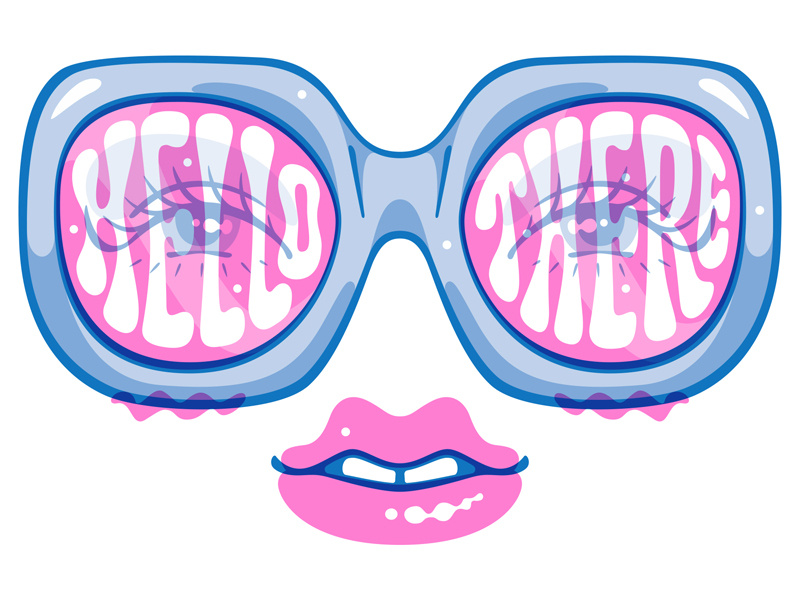 Hello There! riso groovy sunglasses eyes lips psychedelic psych script glasses illustration lettering