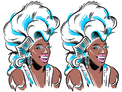 Jasmine Masters drag queen hair illustration jasmine masters lgbtq linework makeup poc portrait queer rupauls drag race