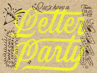 Li'l Letter Party! brush connected custom type doodle highlighter illustration kraft paper lettering logotype script texture type typography