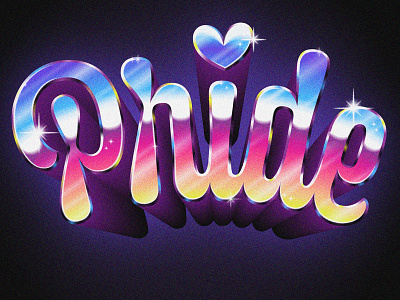 Happy Pride 80s chrome chromosexual custom type dimension gradient lettering lgbtq pride retro