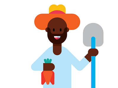 Farmer. beard carrots farmer hat shovel