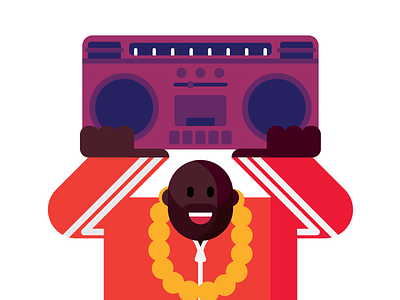 Hip-Hop fan. boombox chain character design gold hip hop rap run dmc