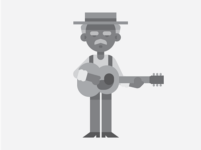 "Old Timer" Jack Bucket. black and white blues bluesman character character design guitar guitarist instrument monochrome musician vector dailies