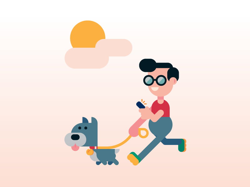 Dog Walkin'. scene phone dog walking dog walker character design character