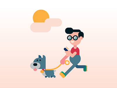 Dog Walkin'. character character design dog walker dog walking phone scene