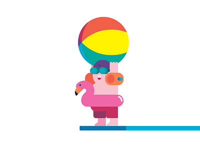 Swimmin'. beach ball character design diving board flamingo floaty pool summer swimming