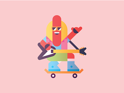 Hotdoggin'. character design guitar hotdog radical vector