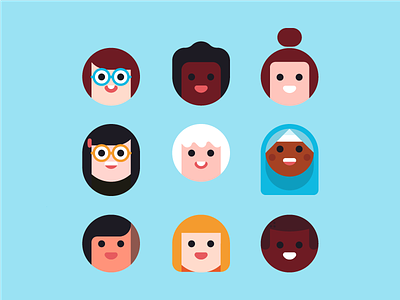 👩👩👩 character design faces flat illustration international womens day people portrait vector