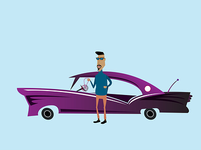 Car + Guy + Dribbble-Logo = Illustration graphic design