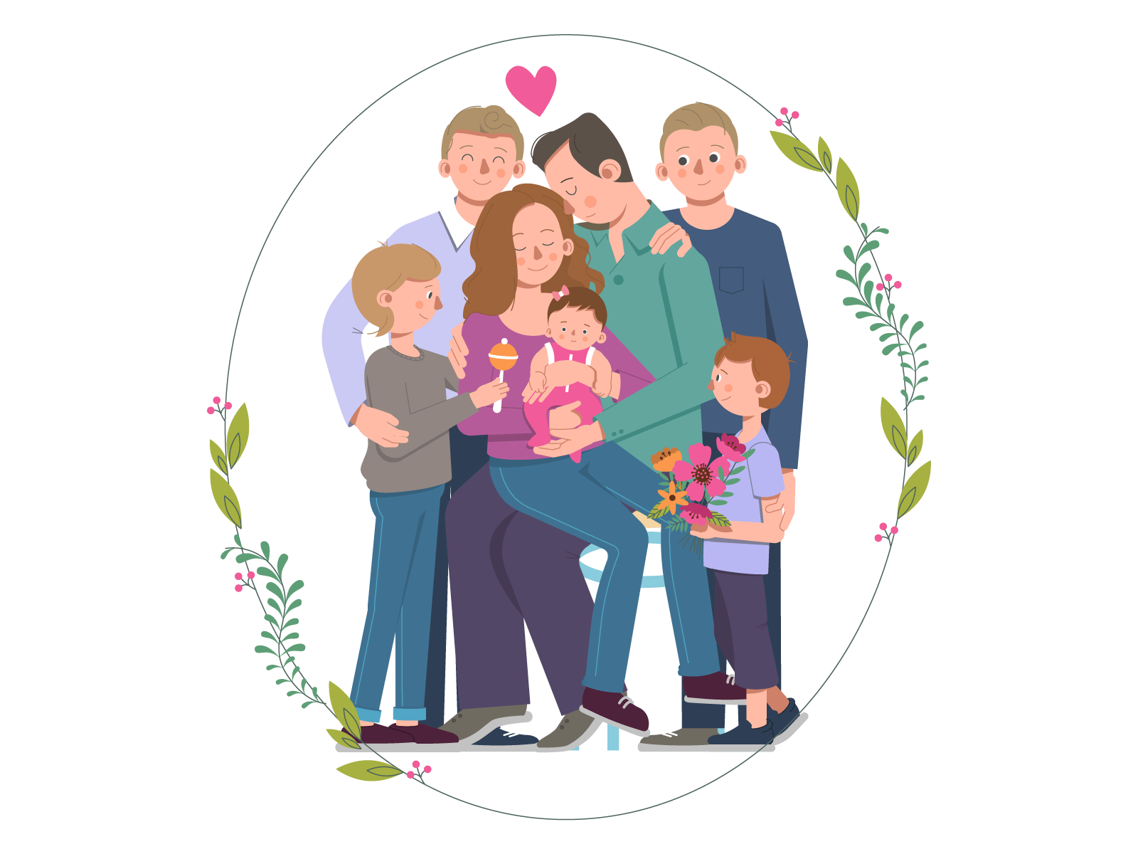 Cute family portrait birth birth announcement boy family family portrait flat design illustration man vector woman