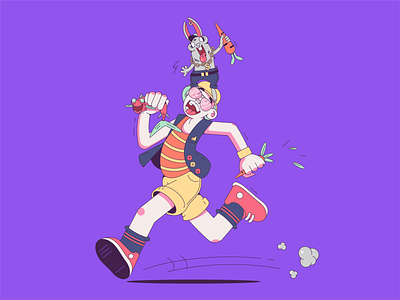 Run Hunter, run bunny carrot character character design fish illustration purple runner running vector