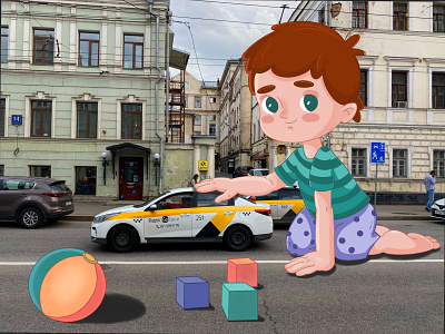 Baby boy with big toys boy character characterdesign children illustration procreate procreateart