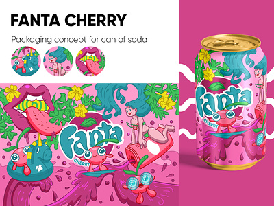 Packaging concept for Fanta Cherry branding character characterdesign design flat design girl illustration pink vector