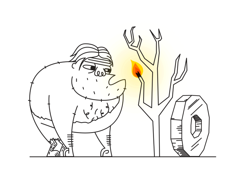 Uuuuh, shiny! animation cartoon caveman fire line prehistoric stone age stroke wheel