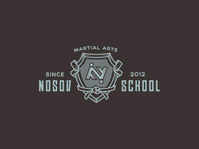 Nosov school. ver. 2 engrave illustraion judo logo man mark martial monogram people ribbon russia school shield sport training