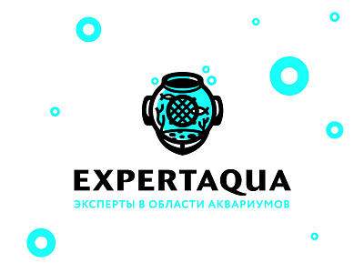 Expert Aqua aqua aquarium blue bubble character coral diver equipment fish logo mark minimal russia sea water