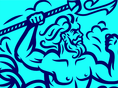 Poseidon aqua beard cartoon character engrave hero illustration logo man poseidon power russia water wave