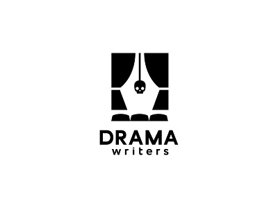 Drama writers cinema curtains drama ink logo mark minimal pen russia scene scull surprise theatre vector writers