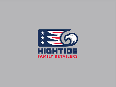 Hightide america american animal eagle identity logo mark pricetag retail sale shop stars store water wave