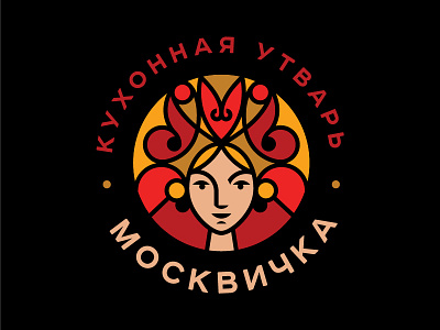 Muscovite beautiful bright character girl illustration kitchen logo m monogram moscow red russia stainedglass traditions