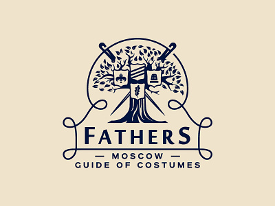 Fathers costume emblem engrave fashion father heraldry illustration leaf logo needle oak shield thread tree