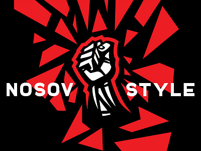 Nosov style black debris design fist force hand hit knuckle logo red russia
