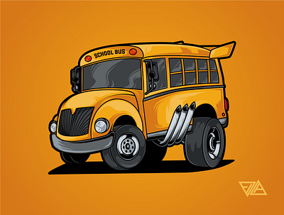 School bus art artwork beetle branding bus car character design flat illustration logo offroad poster race road school transportation vector