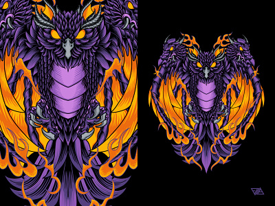 Owl Dragon animal apparel art artwork bird branding character chinese design dragon flame illustration japanese logo monster ornament owl poster tshirt vector