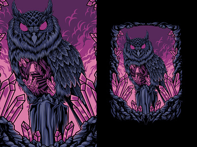 Owl illustration animal artwork bird branding crystal design eagle falcon game halloween hawk illustration owl tshirt