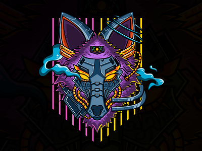 Purple Fox animal cyborg face flat design fox illustration mask robot vector