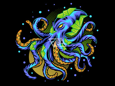 Octopus animal apparel artwork flat illustration octopus print robot sticker tshirt vector