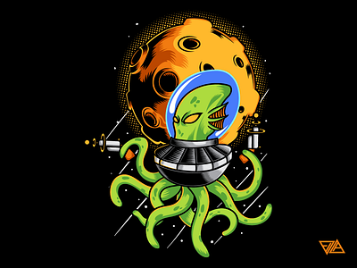 Space Trooper alien animal apparel art artwork branding design drawing flat illustration logo merch merchandise octopus ornament poster sticker tshirt tshirt design vector