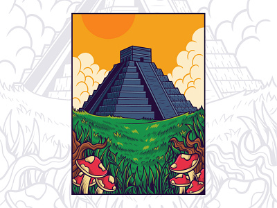 Mesoamerican pyramids apparel art artwork aztec branding design illustration landscape logo mayan mushroom poster pyramid tshirt vector