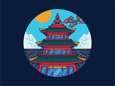 Japanese Temple Icon apparel art artwork branding building design flat icon illustration japanese japanese culture logo ornament pagoda pattern poster temple traditional tshirt vector