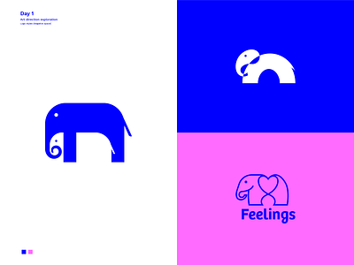 Day 1 (negative space) blue branding elephant explorations graphic design logo negative space