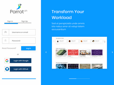 Parrot Login/Homepage branding design digital homepage login login page software design ui