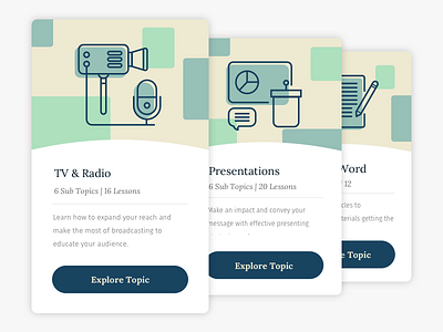 Topic card experiments app card education icon illustrations interface mobile sketch ui ux vector website