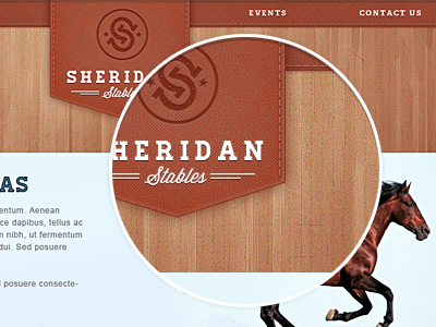 Sheridan Stables — Website Concept design header homestead horse leather logo stitching website wisdom script wood
