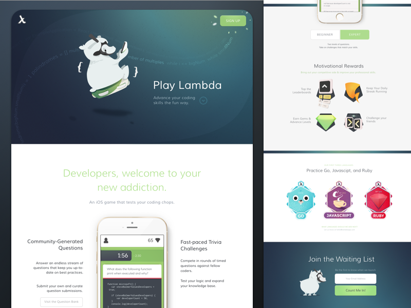 Lambda Landing Page character game gamification illustrated website ios iphone lamb landing page sheep web design website