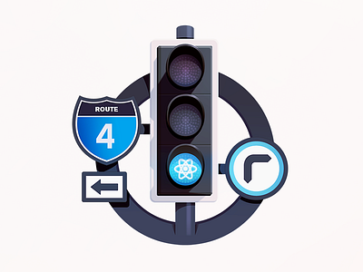 React Roadway Cruisin' app arrows badge directions green light lights react road route sign traffic traffic light