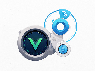 Vue.js Ophthalmologist Lenses badge code coding developers lens machine measurement mech mechanics tech tools wheels