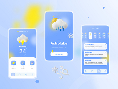 Astrolabe-weather News and Feed 3d 3d ui app app design astrolabe design forcast glassmorphism illustration mobile ui uidesign weather weatherapp